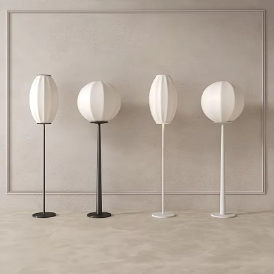 Modern Minimalist Floor Lamps With Black And White Bases And Different Shade Designs 3d model
