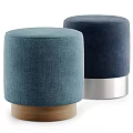 Two Modern Ottomans with Gray Fabric Wooden Base and Black Velvet Metal Base Design