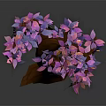 Cartoon Style Tree With Brown Trunk Purple Pink Flowers And Colorful Decorations