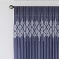Elegant Gray And Navy Curtains With Decorative Top Border For Living Room Windows