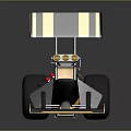 Streamlined Black and Yellow Striped Dragster with Red Wheels and Rear Wing