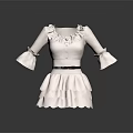 Elegant White Ruffled Dress With Collar Cuffs Black Belt And Layered Skirt