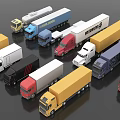 Various Types Of Colorful Truck Models Including Cargo Vans And Semi Trailers