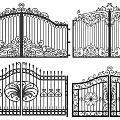 Wrought Iron Entry Gates With Ornate Curved Details And Symmetrical Patterns