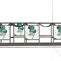 Modern Display Shelves With Metal Frame Green Circular Patterns And Beige Awning