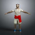 3D Anthropomorphic Leopard Character In White Outfit With Red Sash And Blue Shoes Arms Outstretched