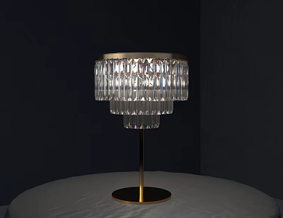 Elegant Crystal Table Lamp With Gold Base And Multi Layer Design On Round Table 3d model