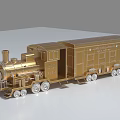 Detailed Golden Steam Train Model With Steam Locomotive Carriage And Decorative Wheels