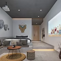 Modern Cozy Hotel Room Interior With Comfortable Bed Sofa Projector And Decorative Art