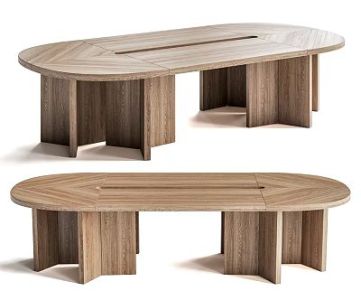 Modern Wooden Oval Conference Table With Spliced Top And Solid Wood Legs 3d model