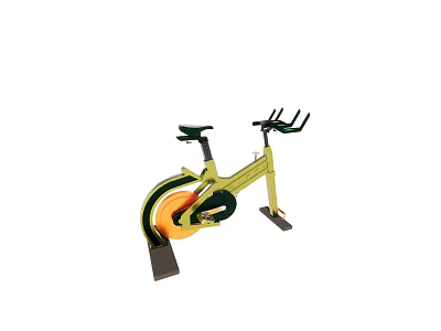 Home Fitness Equipment Stationary Bike With Green Yellow Frame And Comfortable Seat 3d model