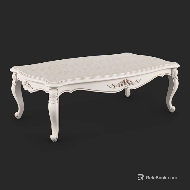 Elegant White Carved Dining Table With Ornate Curved Legs And Smooth Surface 3d model 