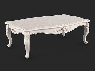 Elegant White Carved Dining Table With Ornate Curved Legs And Smooth Surface 3d model