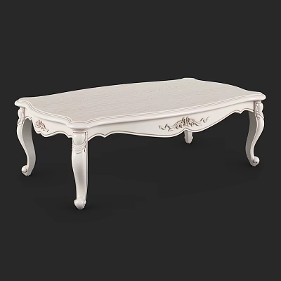Elegant White Carved Dining Table With Ornate Curved Legs And Smooth Surface 3d model