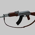 Classic Assault Rifle With Wooden Stock Black Magazine Metal Barrel And Leather Strap 3d model
