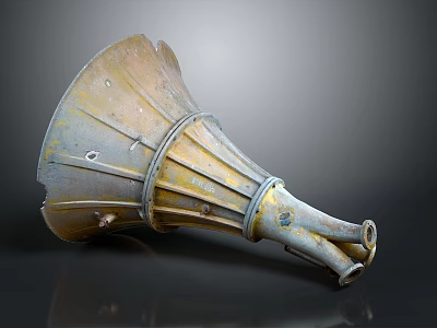 Vintage Metal Horn Speaker With Classic Funnel Shape And Worn Finish 3d model