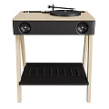 Modern Headphone Speaker Design With Wooden Top Black Body And Shelf Stand