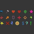Collection of Various Colorful Symbols with Different Shapes on Gray Background and Reflections Below