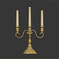 Golden Candelabra With Five Ivory Candles And Ornate Brass Design