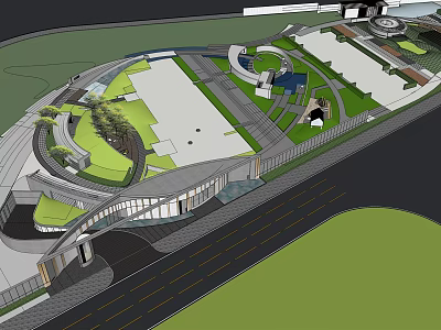 Modern Urban Landscape Design With Winding Paths Green Areas And Recreational Spaces 3d model