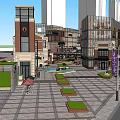 Modern Commercial Street With Open Plaza Green Spaces And Retail Shops