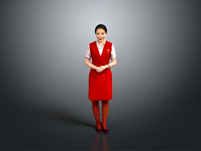 Woman In Red Uniform Standing With Hands Crossed Against Gray Background 3d model