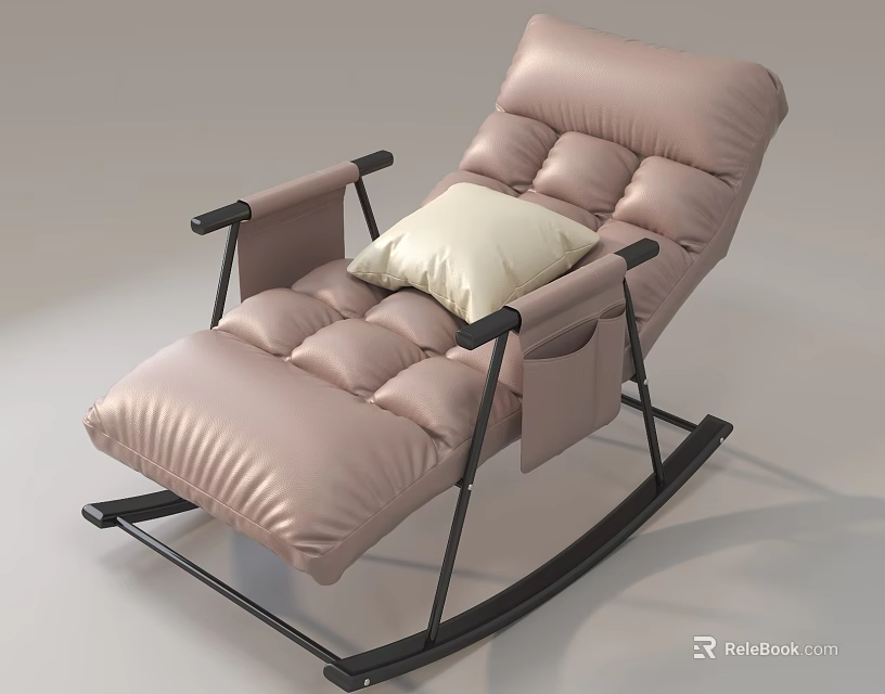 Modern Pink Padded Lounge Chair With White Pillow And Black Metal Frame 3d model 