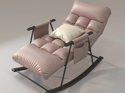 Modern Pink Padded Lounge Chair With White Pillow And Black Metal Frame 3d model