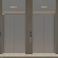 Two Modern Elevators With Level 1 Level 2 Display Control Panels And Wooden Walls
