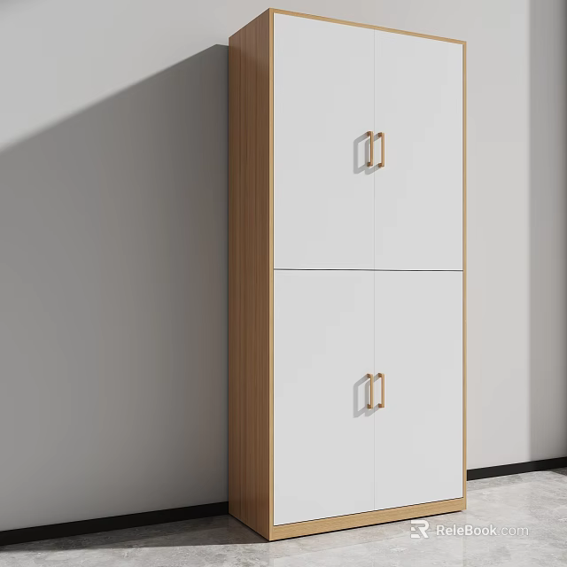 Modern Contemporary Bookcase With White Doors Wooden Frame And Metal Handles 3d model 