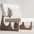 Modern Accent Chair With Wooden Curved Legs White Cushion And Beige Pillow