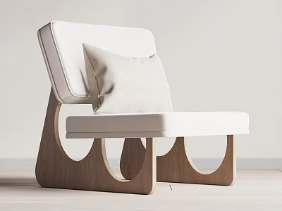 Modern Accent Chair With Wooden Curved Legs White Cushion And Beige Pillow 3d model