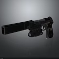 Modern Tactical Pistol with Black Barrel Red Grip Metallic Components and Sleek Design