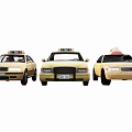 Three Yellow Taxi Cars With Roof Signs And Classic Exterior Designs