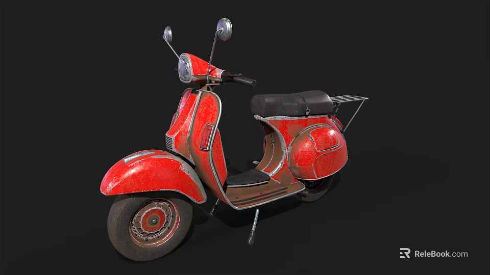 Red Vintage Scooter With Black Seat And Rearview Mirrors Design 3d model 