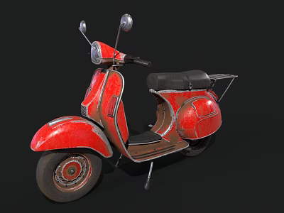 Red Vintage Scooter With Black Seat And Rearview Mirrors Design 3d model