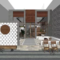 Café Exterior Design With White Brick Wall Wooden Sign Entrance Steps And Outdoor Chairs