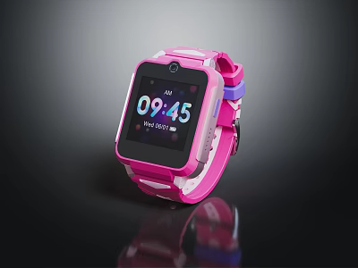 Pink Smart Watch For Kids With Digital Screen Time Date Display And Colorful Strap 3d model