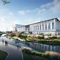 Modern Industrial Park With Contemporary Architecture Green Spaces And Waterfront Recreational Areas