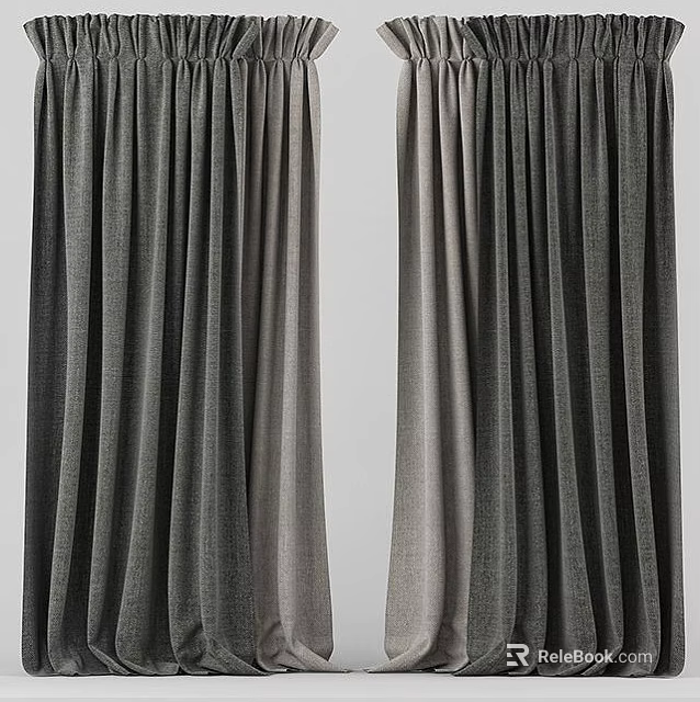Elegant Gray Pleated Curtain With Soft Fabric For Modern Home Interior 3d model 