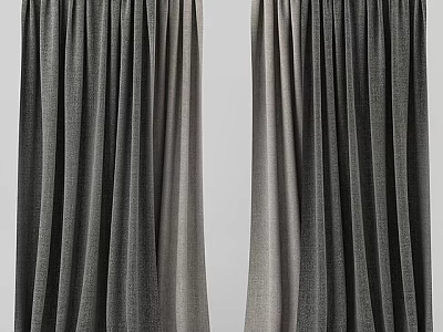 Elegant Gray Pleated Curtain With Soft Fabric For Modern Home Interior 3d model