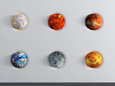 Six Modern Planet Design Decorative Wall Lights Mounted On White Wall 3d model