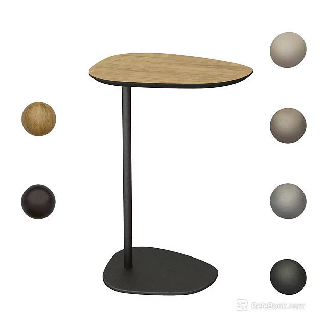 Modern Wooden Coffee Table with Black Metal Column Base Oval Top and Decorative Balls 3d model 