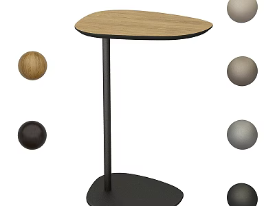 Modern Wooden Coffee Table with Black Metal Column Base Oval Top and Decorative Balls 3d model
