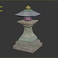 Traditional Stone Lantern Architectural Structure With Layered Stone Base And Decorative Top 3d model