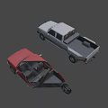 White and Red Double Cab Pickup Trucks 3D Render with Classic Design