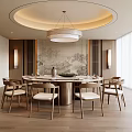 New Chinese Style Song Style Box Dining Table and Chair New Chinese Style Box End View Table New Chinese Style Chandelier New Chinese Style Background Wall New Chinese Style Wall Lamp Large Round Table 3d model