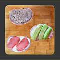 Fresh Sandwich with Sliced Bread Ham and Cucumber on Wooden Cutting Board