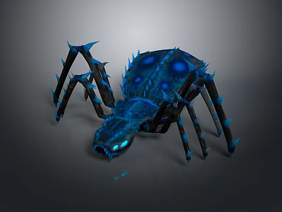 Detailed Blue Spider 3D Model With Glowing Eyes And Spiked Legs 3d model