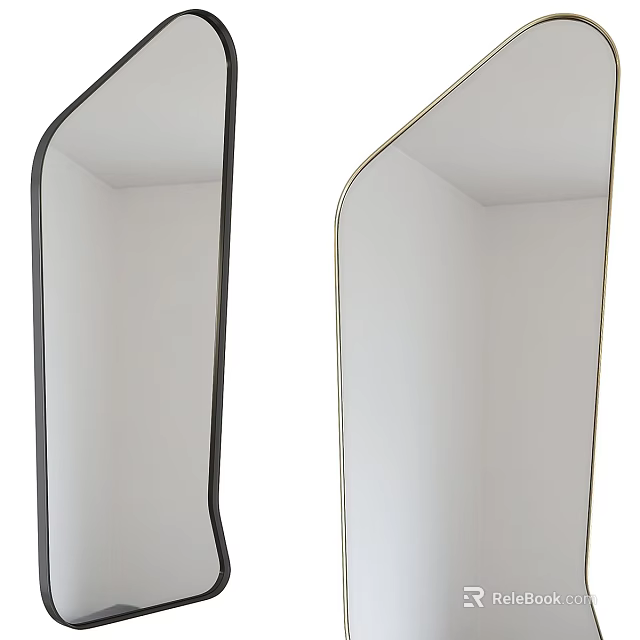 Two Modern Irregular Shaped Mirrors With Black And Gold Frames For Minimalist Decor 3d model 